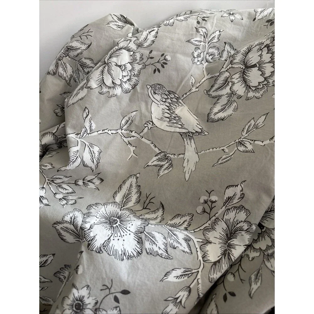 IKEA Pratbracka Duvet Cover Twin Gray Floral Birds Cotton